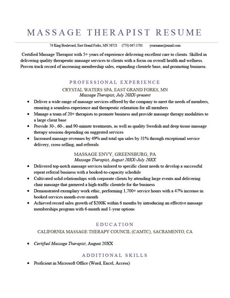 No Experience Massage Therapist Resume .